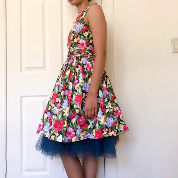 Vintage 1950s garden party dress Small DR - Picture 2 of 4